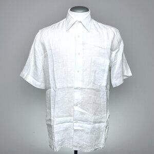 Harry Rosen Short-Sleeve Button-Front Linen Shirt L White Linen